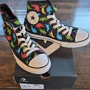 Converse Size 3 Kids Black High-Top Sneakers with Colorful Dinosaur Print